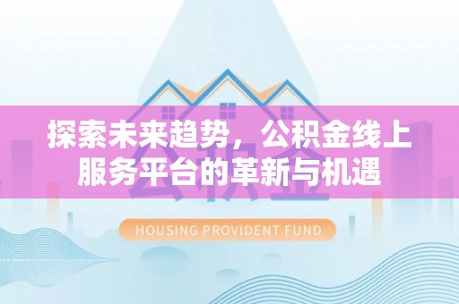 滨州探索未来趋势，公积金线上服务平台的革新与机遇